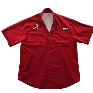 Columbia Men's PFG Button Up Shirt Medium Red Alabama Top Vented